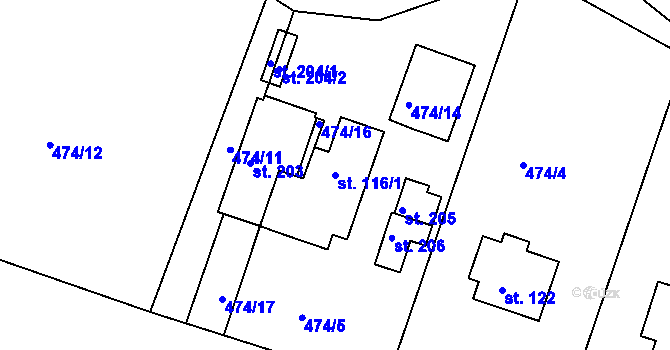 Parcela st. 116/1 v KÚ Čestice u Častolovic, Katastrální mapa
