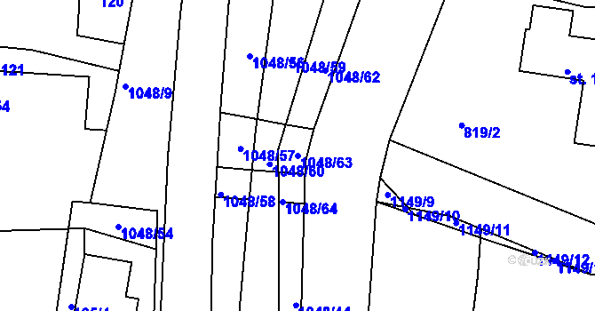 Parcela st. 1048/63 v KÚ Čestice u Častolovic, Katastrální mapa