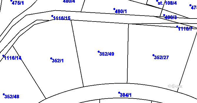 Parcela st. 352/49 v KÚ Čestice u Častolovic, Katastrální mapa