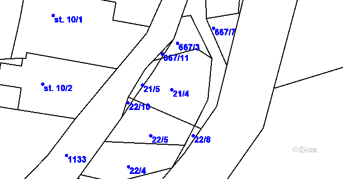 Parcela st. 21/4 v KÚ Čestice u Častolovic, Katastrální mapa