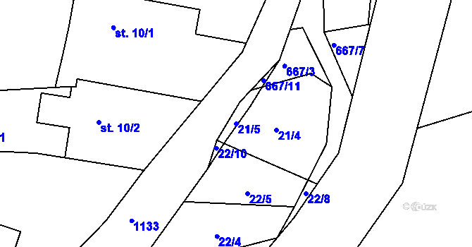 Parcela st. 21/5 v KÚ Čestice u Častolovic, Katastrální mapa