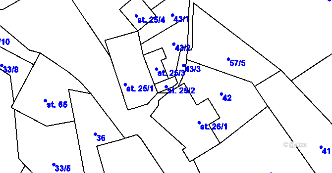 Parcela st. 25/2 v KÚ Čestín u Jankova, Katastrální mapa