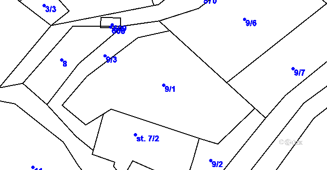 Parcela st. 9/1 v KÚ Čestín u Jankova, Katastrální mapa