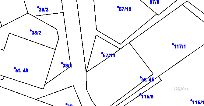 Parcela st. 57/11 v KÚ Čestín u Jankova, Katastrální mapa