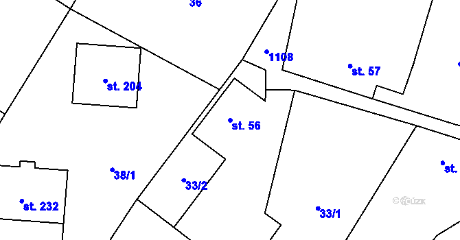 Parcela st. 56 v KÚ Čestín, Katastrální mapa
