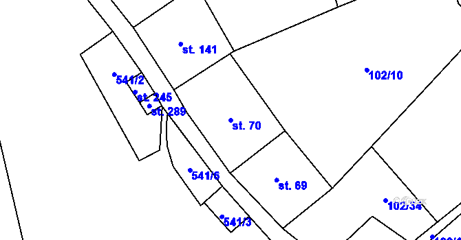 Parcela st. 70 v KÚ Čestín, Katastrální mapa