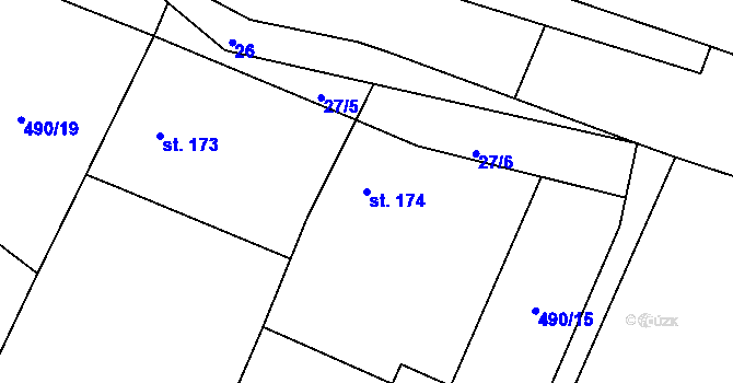 Parcela st. 174 v KÚ Čestín, Katastrální mapa