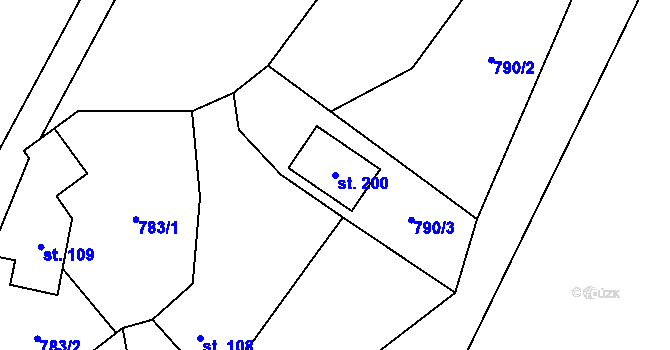 Parcela st. 200 v KÚ Čestín, Katastrální mapa