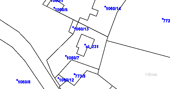 Parcela st. 231 v KÚ Čestín, Katastrální mapa