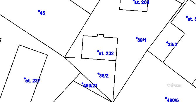Parcela st. 232 v KÚ Čestín, Katastrální mapa