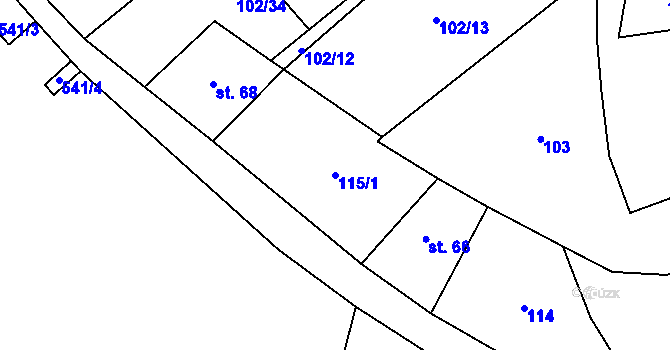 Parcela st. 115/1 v KÚ Čestín, Katastrální mapa