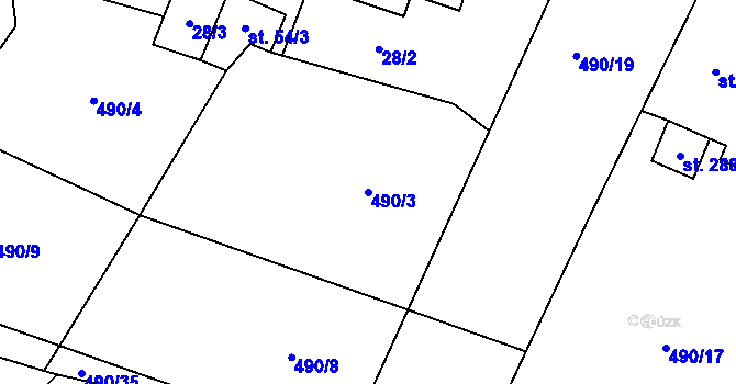 Parcela st. 490/3 v KÚ Čestín, Katastrální mapa