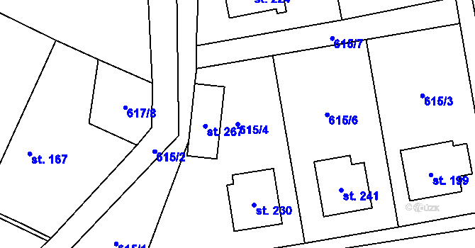 Parcela st. 615/4 v KÚ Čestín, Katastrální mapa