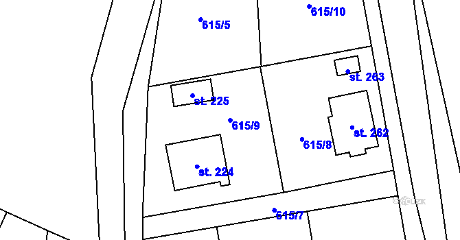 Parcela st. 615/9 v KÚ Čestín, Katastrální mapa