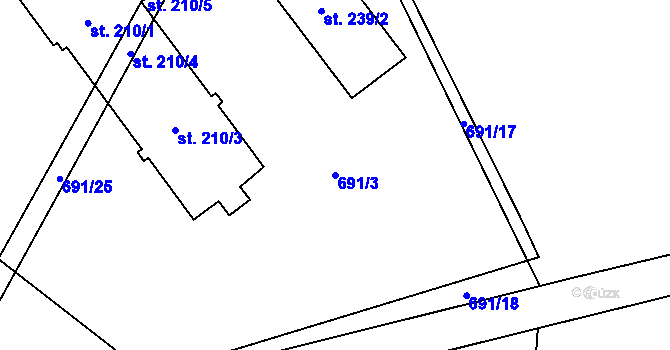 Parcela st. 691/3 v KÚ Čestín, Katastrální mapa