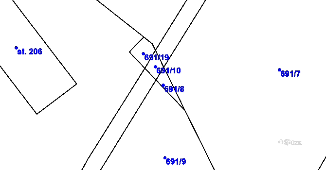 Parcela st. 691/8 v KÚ Čestín, Katastrální mapa