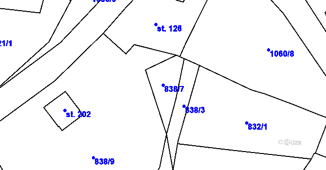 Parcela st. 838/7 v KÚ Čestín, Katastrální mapa