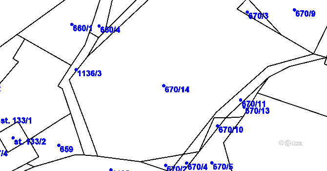 Parcela st. 670/14 v KÚ Čestín, Katastrální mapa