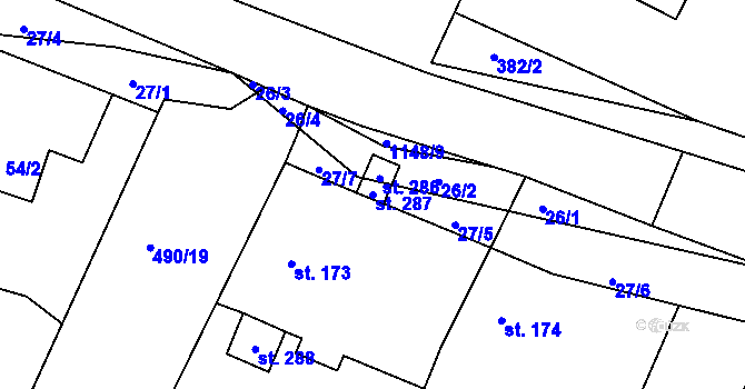 Parcela st. 287 v KÚ Čestín, Katastrální mapa