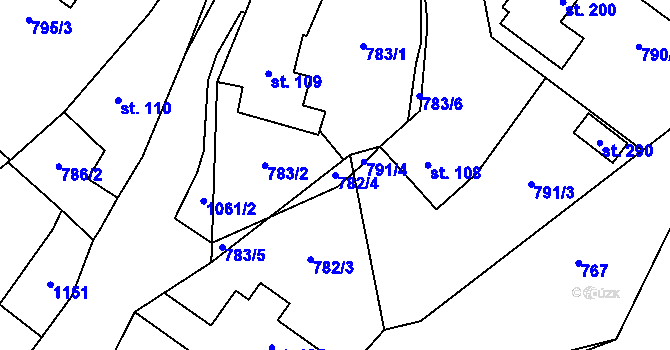Parcela st. 782/4 v KÚ Čestín, Katastrální mapa