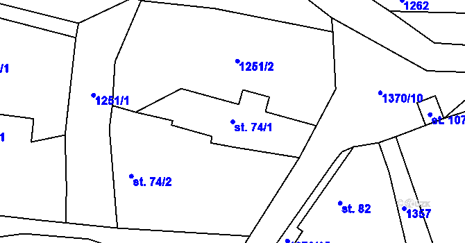 Parcela st. 74/1 v KÚ Kasanice, Katastrální mapa