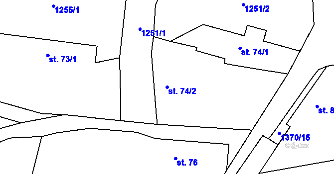 Parcela st. 74/2 v KÚ Kasanice, Katastrální mapa