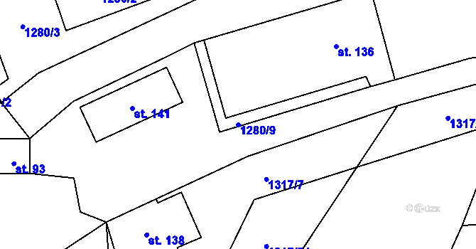 Parcela st. 1280/9 v KÚ Kasanice, Katastrální mapa