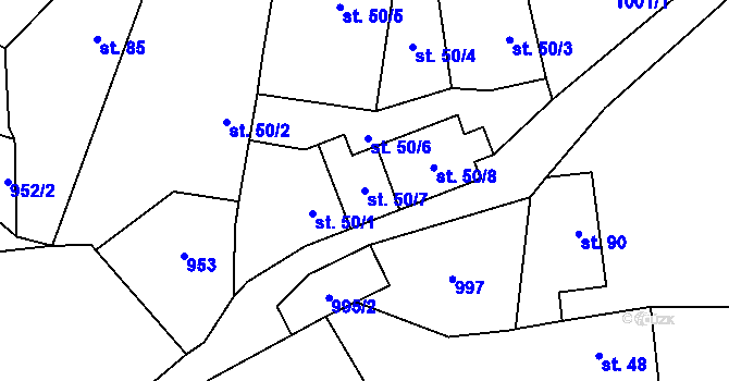 Parcela st. 50/7 v KÚ Kněž u Čestína, Katastrální mapa
