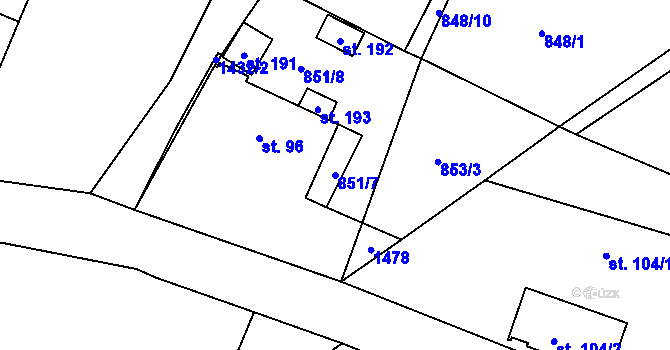 Parcela st. 851/7 v KÚ Polipsy, Katastrální mapa