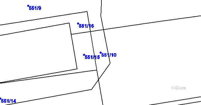 Parcela st. 551/10 v KÚ Polipsy, Katastrální mapa
