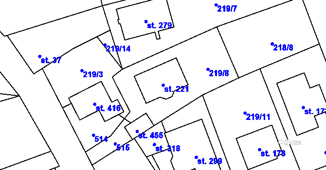 Parcela st. 221 v KÚ Čestlice, Katastrální mapa