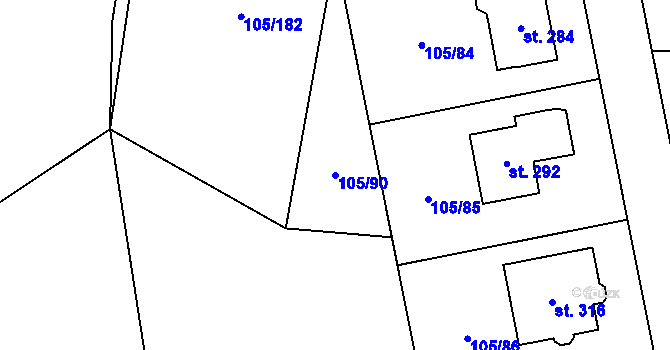 Parcela st. 105/90 v KÚ Čestlice, Katastrální mapa