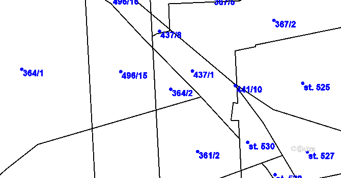 Parcela st. 364/2 v KÚ Čestlice, Katastrální mapa