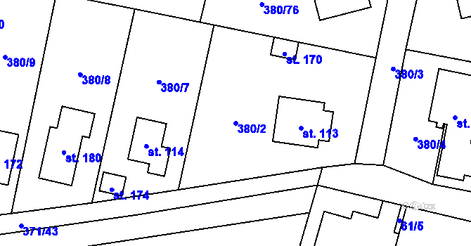 Parcela st. 380/2 v KÚ Čestlice, Katastrální mapa