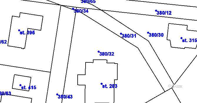 Parcela st. 380/32 v KÚ Čestlice, Katastrální mapa