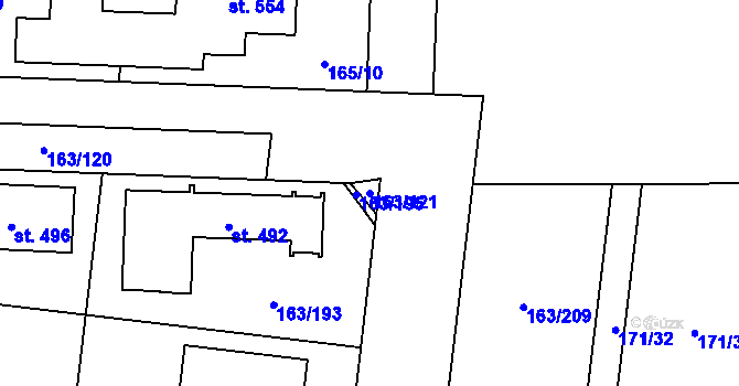Parcela st. 163/121 v KÚ Čestlice, Katastrální mapa