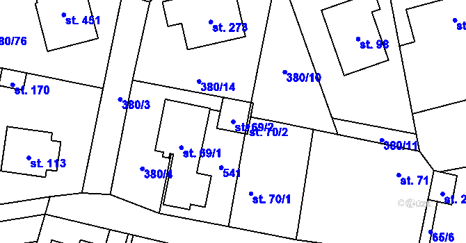 Parcela st. 69/2 v KÚ Čestlice, Katastrální mapa