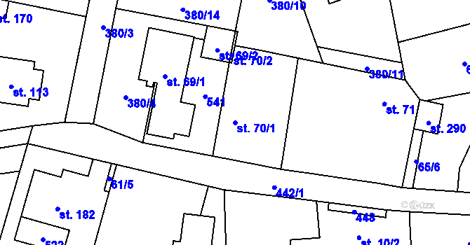 Parcela st. 70/1 v KÚ Čestlice, Katastrální mapa