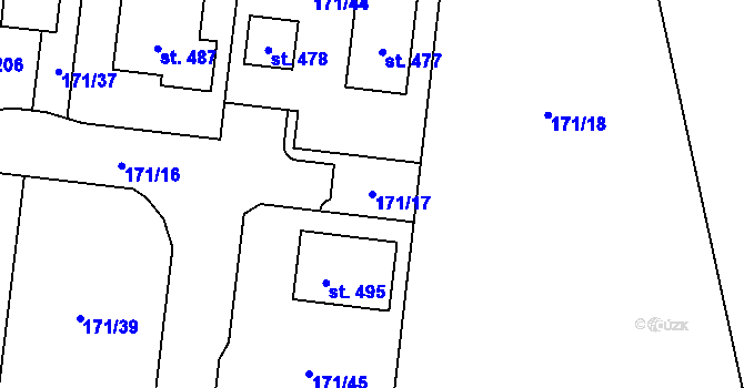 Parcela st. 171/17 v KÚ Čestlice, Katastrální mapa
