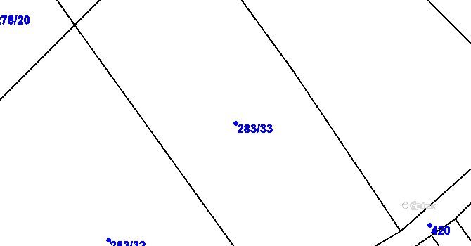 Parcela st. 283/33 v KÚ Čestlice, Katastrální mapa