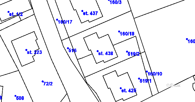 Parcela st. 438 v KÚ Čestlice, Katastrální mapa