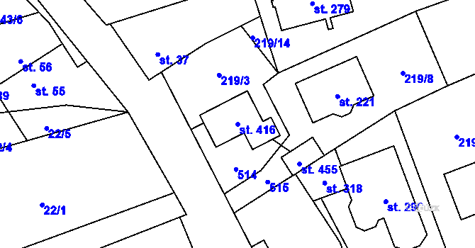 Parcela st. 416 v KÚ Čestlice, Katastrální mapa
