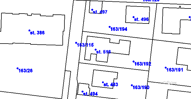 Parcela st. 516 v KÚ Čestlice, Katastrální mapa