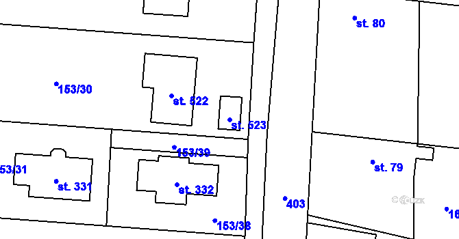Parcela st. 523 v KÚ Čestlice, Katastrální mapa