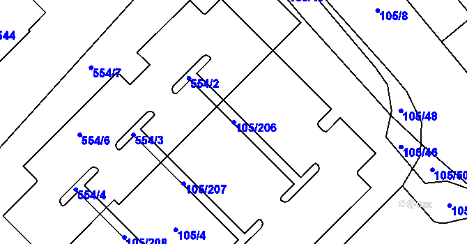 Parcela st. 105/206 v KÚ Čestlice, Katastrální mapa