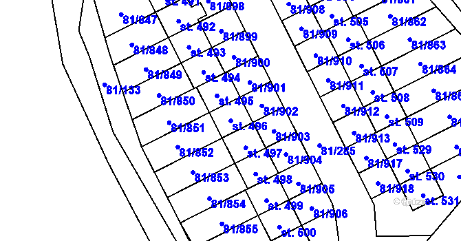 Parcela st. 496 v KÚ Nupaky, Katastrální mapa