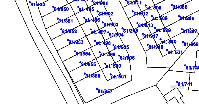 Parcela st. 499 v KÚ Nupaky, Katastrální mapa