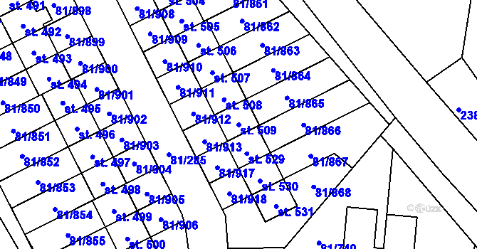 Parcela st. 509 v KÚ Nupaky, Katastrální mapa