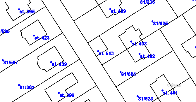 Parcela st. 513 v KÚ Nupaky, Katastrální mapa
