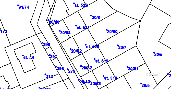 Parcela st. 520 v KÚ Nupaky, Katastrální mapa